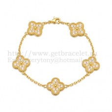 Bransoletka Van Cleef Arpels Alhambra 5 motywów z żółtego złota z okrągłymi diamentami