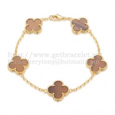 Bransoletka Van Cleef Arpels Alhambra 5 motywów z żółtego złota z masą perłową tygrysie oko