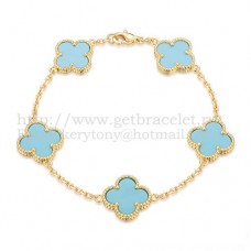 Bransoletka Van Cleef Arpels Alhambra 5 motywów z żółtego złota z turkusową masą perłową