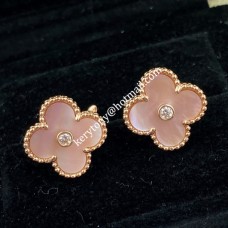 Kolczyki Van Cleef Arpels Alhambra z różowego złota z różową masą perłową i diamentami