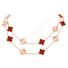 Van Cleef Arpels Alhambra Długi Naszyjnik 20 Motywów Różowe Złoto Karneol Sprzedaż Malezja