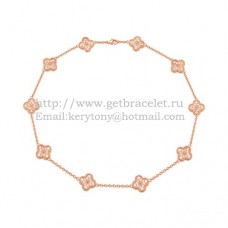 Długi naszyjnik Van Cleef Arpels Alhambra z różowego złota z 10 motywami i diamentami