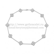Długi naszyjnik Van Cleef Arpels Alhambra z białego złota z 10 motywami i diamentami