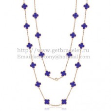 Naszyjnik Van Cleef Arpels Alhambra z różowego złota, 20 motywów z masą perłową i kamieniem lapis lapis lazur