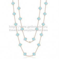 Naszyjnik Van Cleef Arpels Alhambra z różowego złota, 20 motywów z turkusową masą perłową