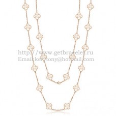 Naszyjnik Van Cleef Arpels Alhambra z różowego złota, 20 motywów z białą masą perłową