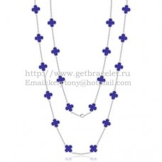 Naszyjnik Van Cleef Arpels Alhambra z białego złota, 20 motywów z masą perłową i kamieniem lapis lapis lazur