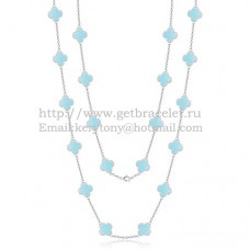 Naszyjnik Van Cleef Arpels Alhambra z białego złota, 20 motywów z turkusową masą perłową