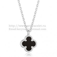 Wisiorek Van Cleef Arpels Sweet Alhambra z białego złota z masą perłową z czarnego agatu 9 mm