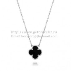 Wisiorek Van Cleef Arpels Alhambra z białego złota z masą perłową z czarnego agatu 15 mm