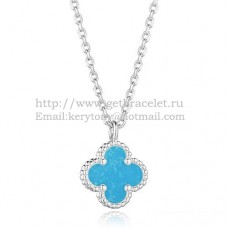 Wisiorek Van Cleef Arpels Sweet Alhambra z białego złota z turkusową masą perłową 9 mm