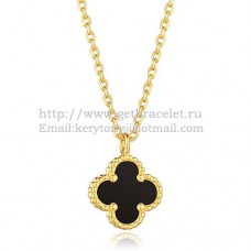 Wisiorek Van Cleef Arpels Sweet Alhambra z żółtego złota z masą perłową z czarnego agatu 9 mm