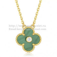 Wisiorek Van Cleef Arpels Alhambra z żółtego złota z masą perłową malachitową i okrągłymi diamentami