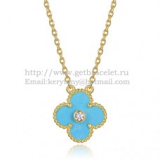 Wisiorek Van Cleef Arpels Alhambra z żółtego złota z turkusową masą perłową i okrągłymi diamentami